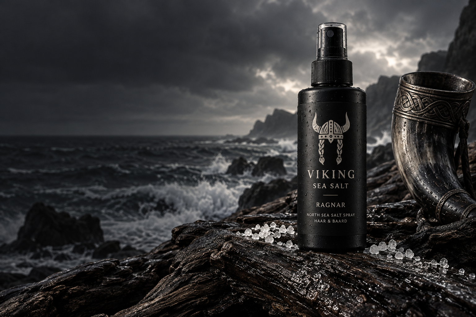 De Noordzee, donker hout en een Viking drinkhoorn